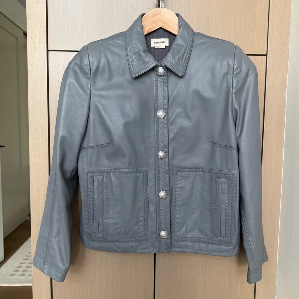 NEW! Zadig & Voltaire Leather Grey Jacket, M - Picture 8 of 14